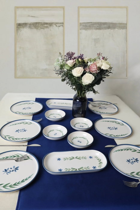 Hermia Set de Desayuno de 12 piezas en Azul, Verde y Blanco